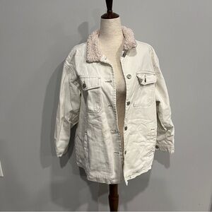 Stoosh Women's Corduroy Cream‎ Jacket with Faux Shearling Collar Medium